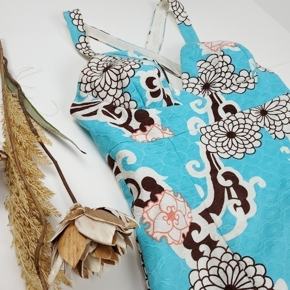 Trina Turk Turquoise Brown Floral Sundress Sz 2 - Picture 2 of 14
